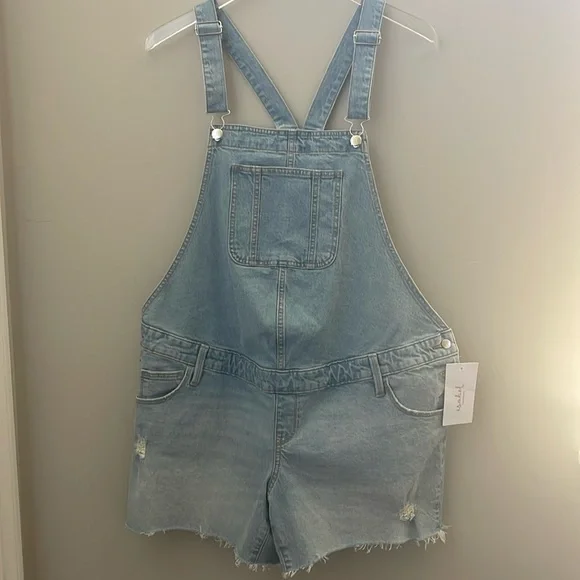 Isabel Maternity Shortalls Denim Cutoffs- s 12 - Picture 3 of 8